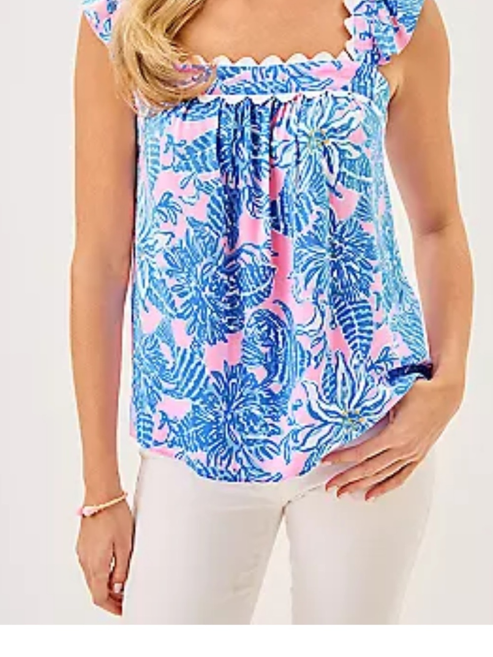 Lilly Pulitzer “Gyah” Pink & Blue Floral Ruffle Strap Camisole